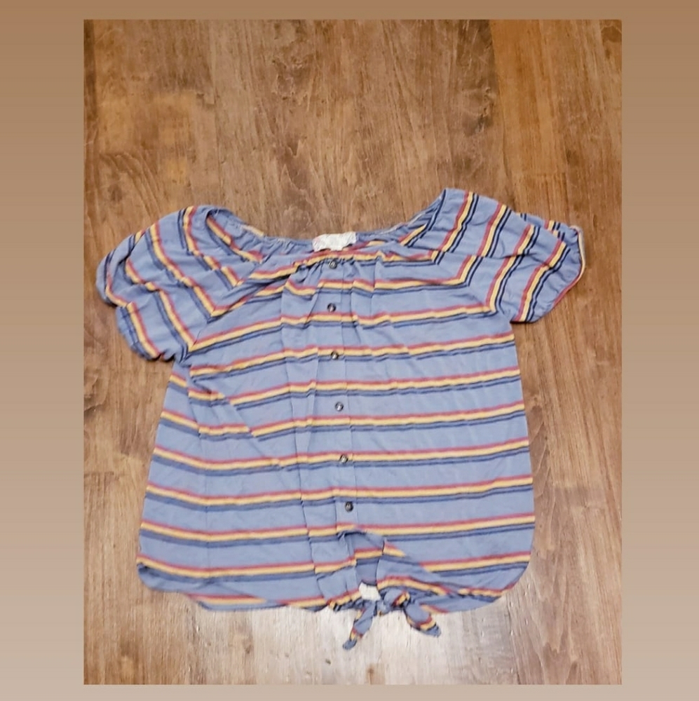 Striped button tie shirt